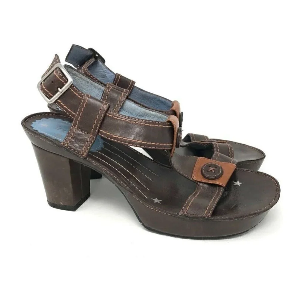 Indigo By Clarks Sandal Block Heels Shoes Brown 8